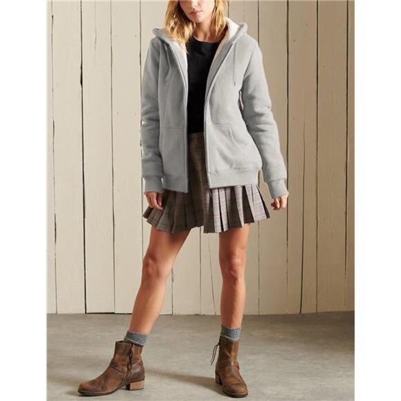 Women's Full Zip Up Sherpa Lined Hoodie Jacket Grey - Picture 3 of 5